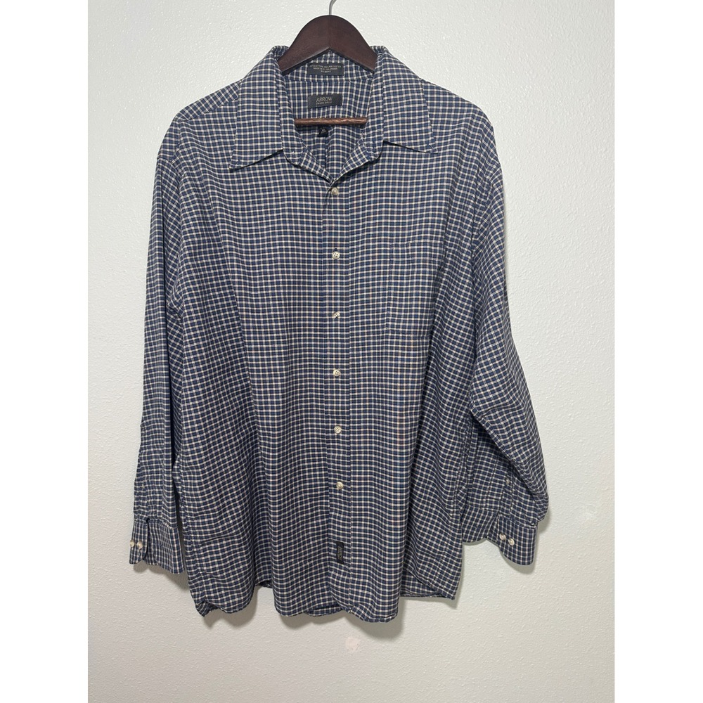 Arrow Work@Play Mens XXL X-Long Blue Tan Check Button Down Shirt 18-18.5 34-35